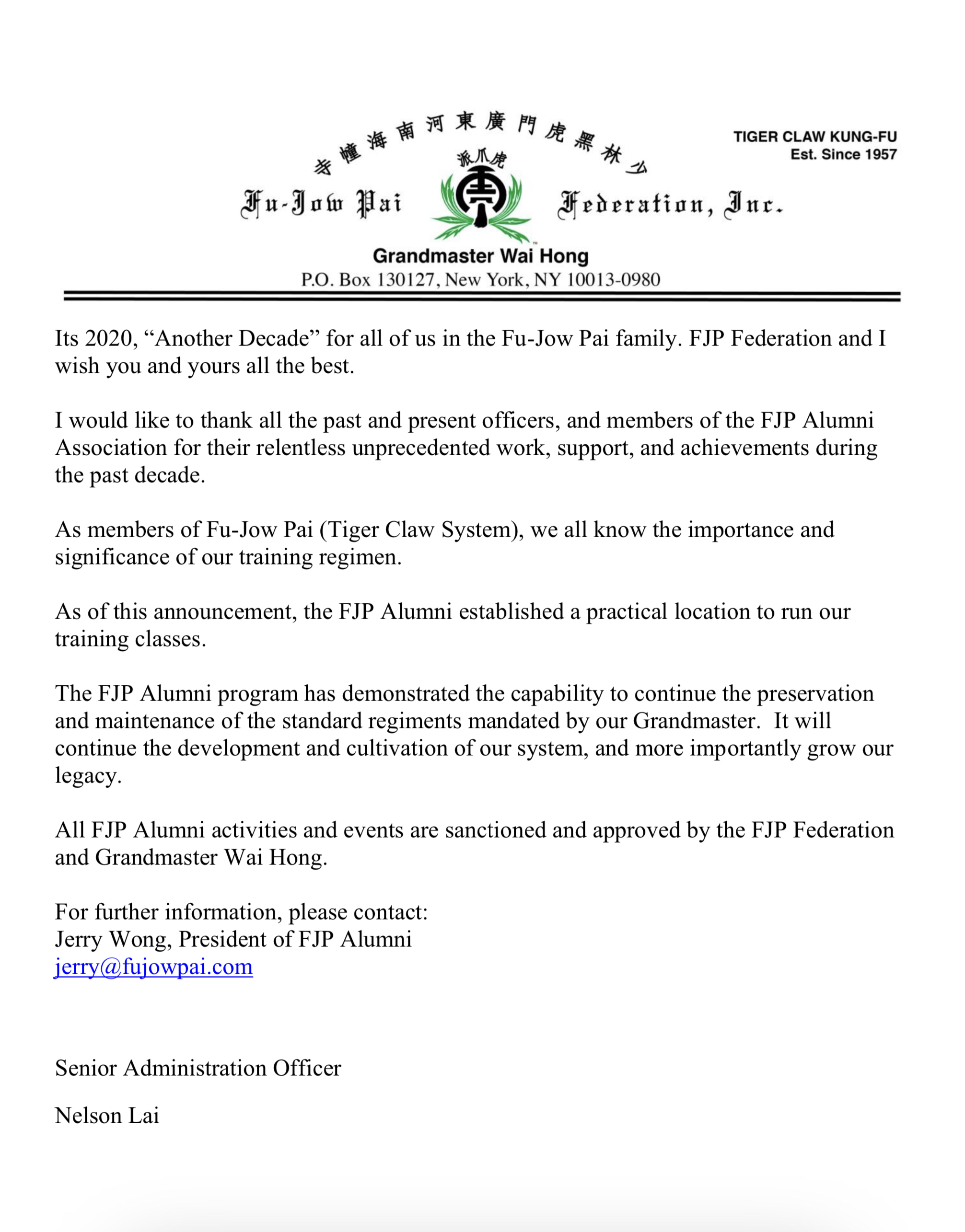 Official Fu-Jow Pai Document